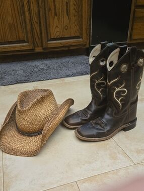 Old West Brown Western Cowboy Boots with Cream Stitching